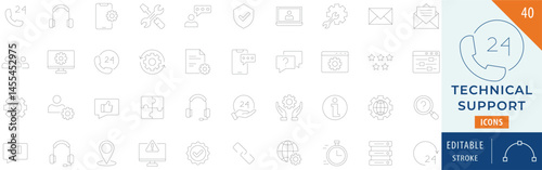 Technical support icon collection set. Containing support, help, assistance, inquiry, feedback, apps, digital projects, and more. Editable stroke.