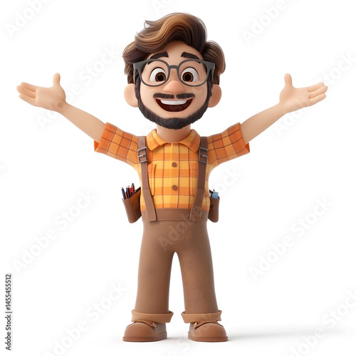Happy Cartoon Man Welcoming with Open Arms 3D Render Illustration Joyful Character