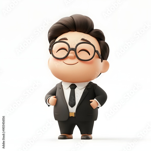 Happy Cartoon Businessman 3D Render Smiling Confidently in Suit