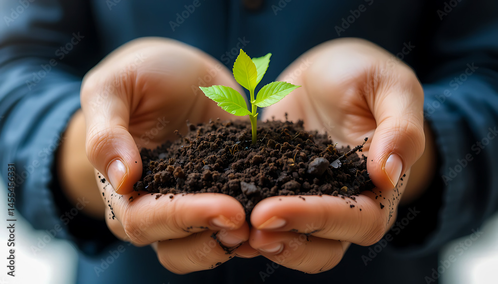 Sapling in Hand Growing From Earth Sapling in Hand Growing From Earth