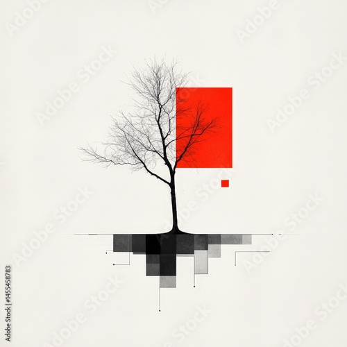 Abstract Collage of Tree, Text Fragments, and Machine Learning Symbols