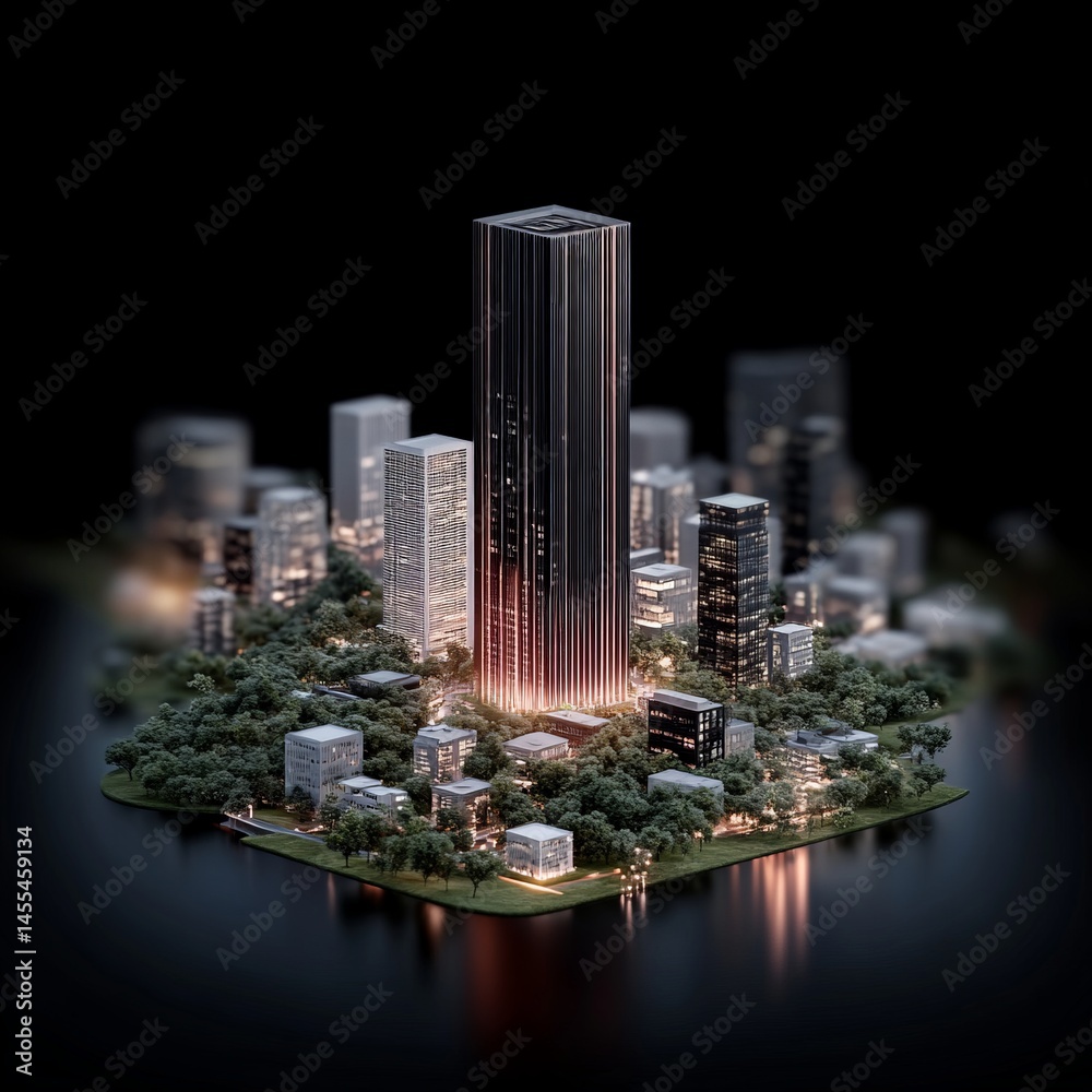 Digital Architecture Blending Natural Elements in Modern City Design