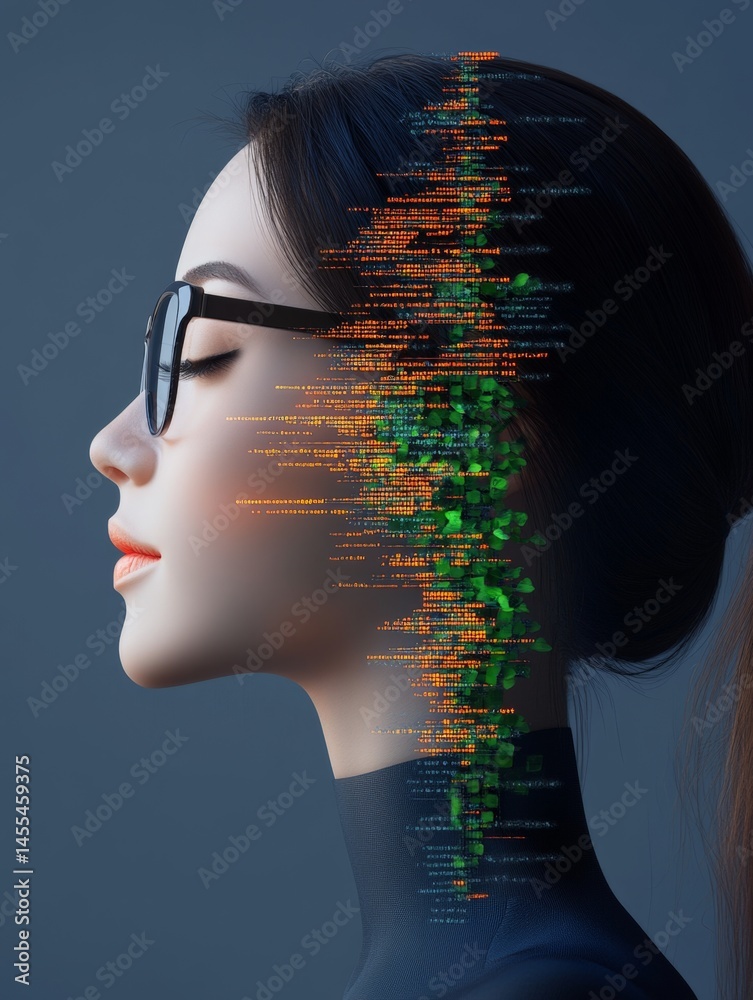 Digital Art of Chatbot Analyzing Text with Colorful Data Streams