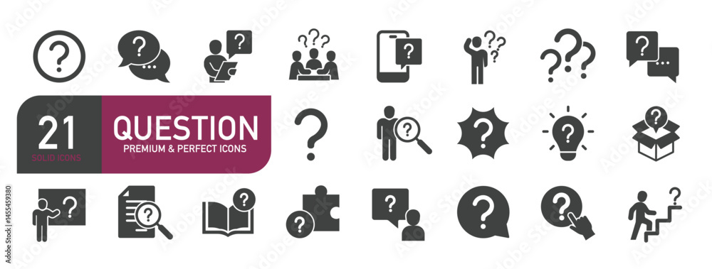Set of glyph solid icons related to question, inforamtion, help, think. Glyph solid icons collection. Vector illustration Set of glyph solid icons related to question, inforamtion, help, think. Glyph solid icons collection. Vector illustration