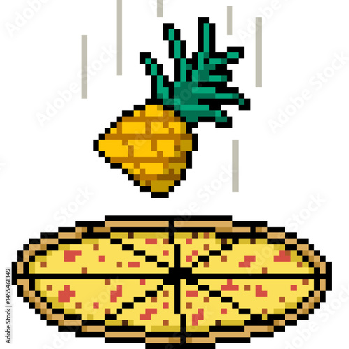 pixel art of pineapple fall down to pizza