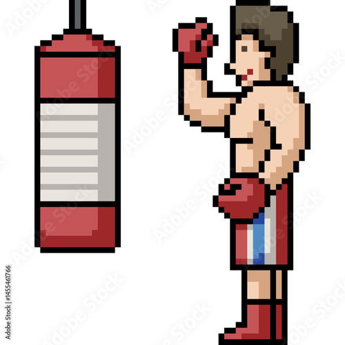 pixel art of boxer training punching bag