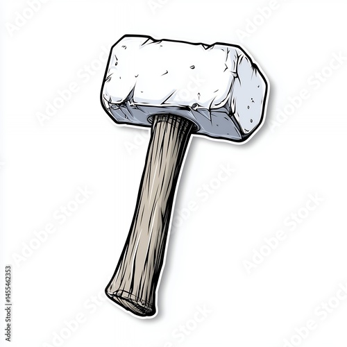 Stone Hammer with Wooden Handle Illustration