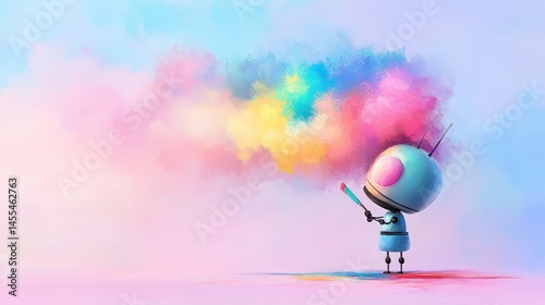 Impressionist Robot Creates Colorful Art with Paintbrush in Hand