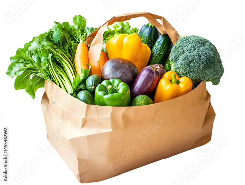 Isolated Photo of Fresh Colorful Vegetables in Brown Paper Shopping Bag