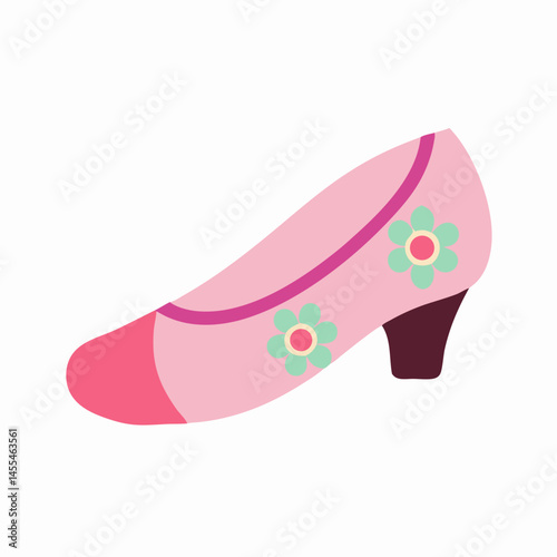 Pink floral women's low heel shoe