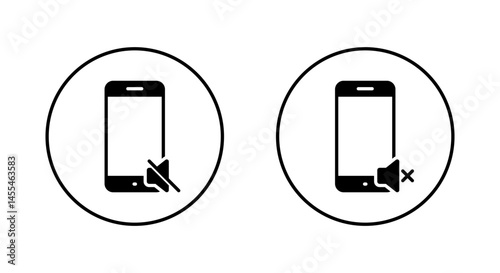 Silent mode phone icon on circle line. Mute smartphone sign symbol