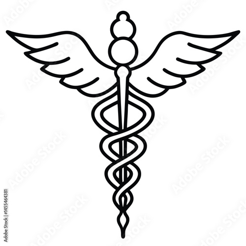 Caduceus Medical Symbol vector Silhouette illustration Thin-line caduceus with open curves and soft wings