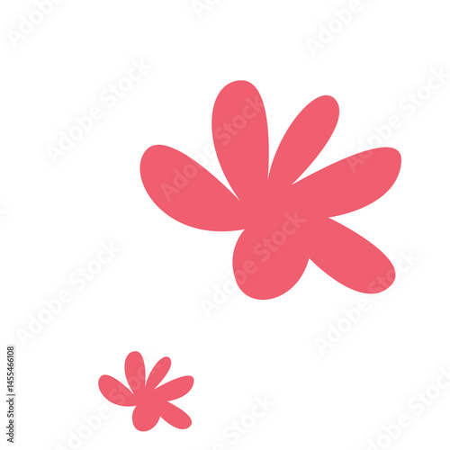 An artistic illustration of two red flowers with five rounded petals each, set against a white background. Designed in a minimalistic style for botanical and decorative projects.