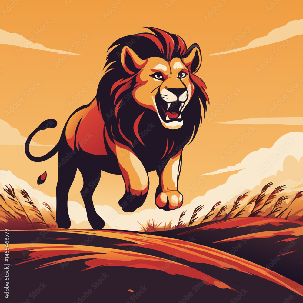 Obraz premium Majestic Lion Illustrations – Bold King of the Jungle Artwork in Warm Savannah Tones