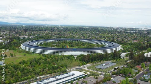 Aerial drone shot view of Cupertino San Jose Bay Area residential suburb town 17