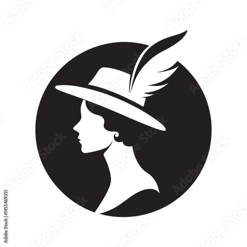 Retro Silhouette of Woman in Bonnet on White Background