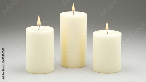 Wallpaper Mural Three white pillar candles with flames burning, arranged on a neutral background. Torontodigital.ca
