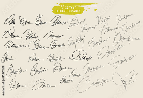 Signatures set. set Fictitious handwritten signatures, unique signature, Hand written signature, Autograph signatures pack, Document signatures of personal name letters, Fake signature,  signature