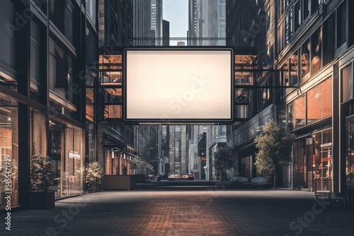 3d billboard structure in urban business district, blank vertical poster for branding