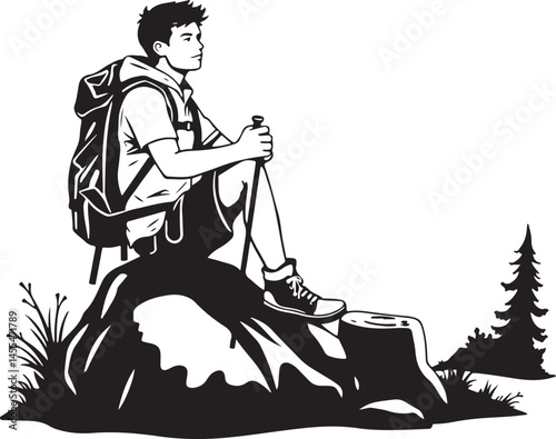 Hiking man vector silhouette 