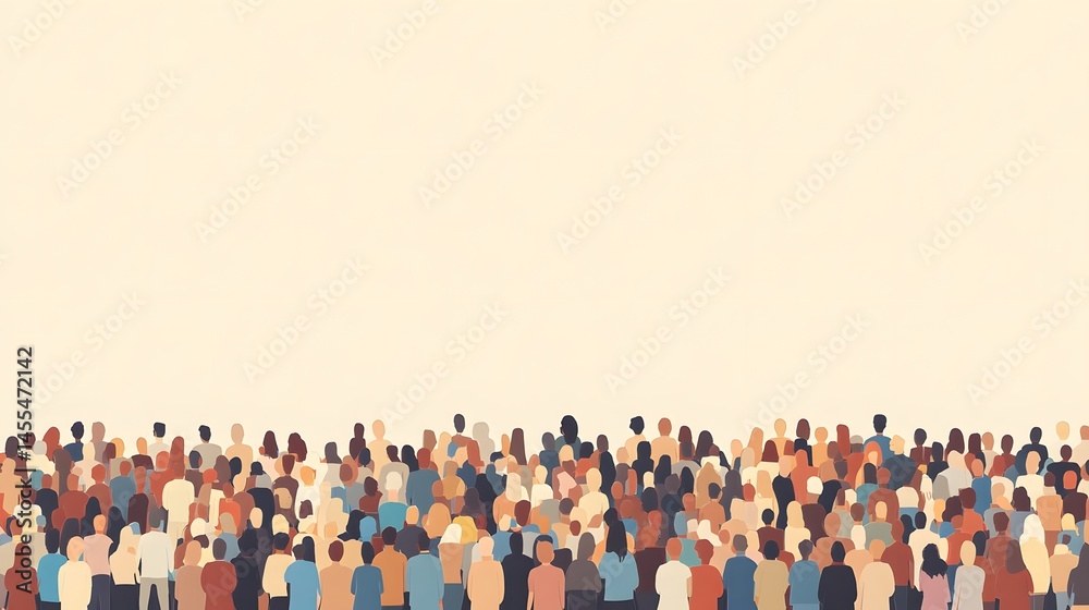 Naklejka premium Diverse Crowd Facing Away From Viewers Blank Background