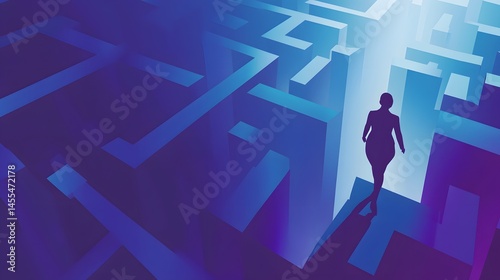 Woman Silhouette Navigating A Complex Maze Path