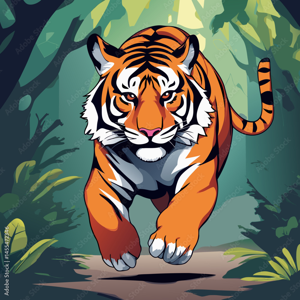 Fototapeta Majestic Tigers in Motion – Jungle Wildlife Illustration Grid