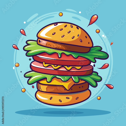 burger and hamburger sandwich, meal, vector, illustration, bread, fast, cartoon, meat, fast food, 