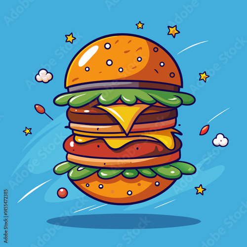 burger and hamburger sandwich, meal, vector, illustration, bread, fast, cartoon, meat, fast food, 