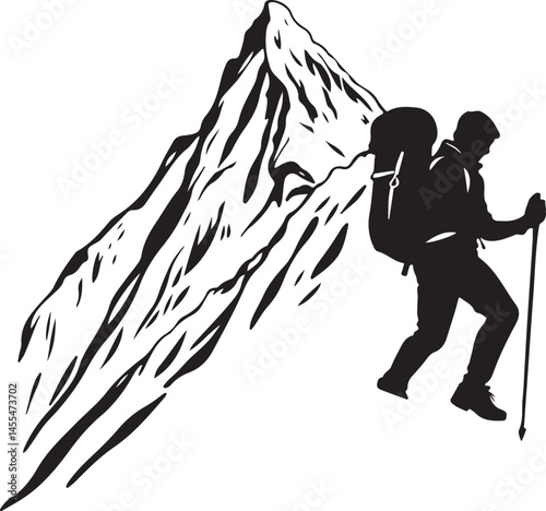 Hiking man vector silhouette 
