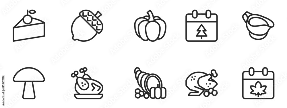 Fototapeta premium Outline icons for Thanksgiving. vector