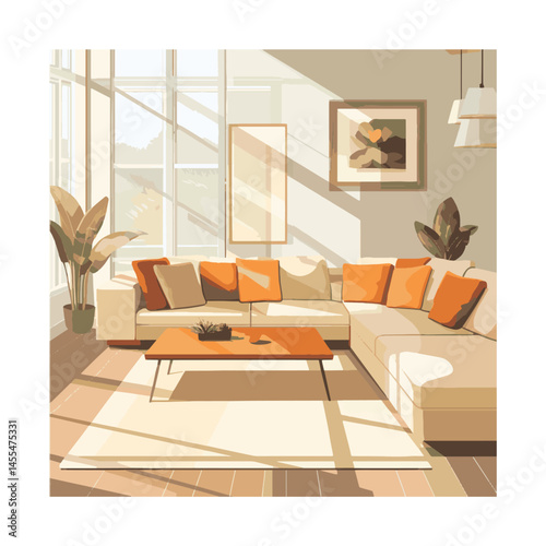 modern living room with sunlight reflection