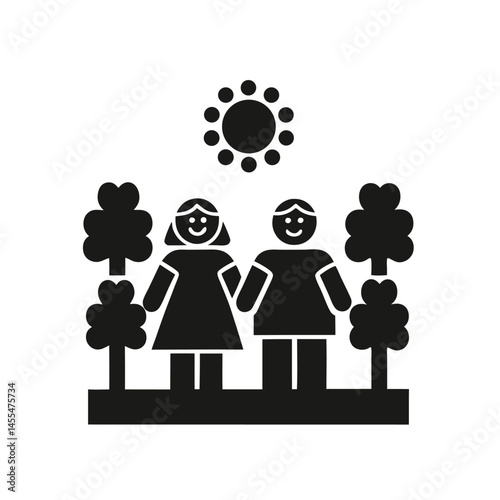 Family Holding Hands Silhouette with Trees Representing Unity and Nature