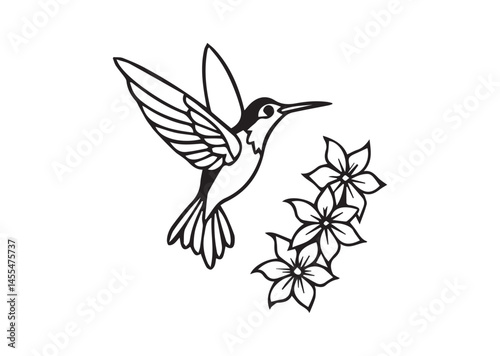 Hummingbird Flowers Clipart, Hummingbird Flowers Silhouette Vector