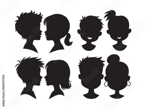 youthful face silhouettes a boy and a girl depict vector icons.