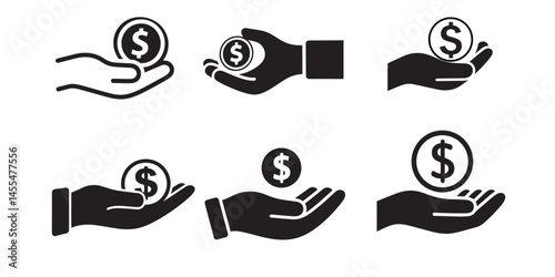 hand holding dollar coin icon. hand holding a dollar sign, symbolizing finance. eps