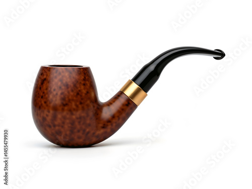 Classic wooden smoking pipe with black mouthpiece isolated on white background, elegant vintage accessory. Generative AI