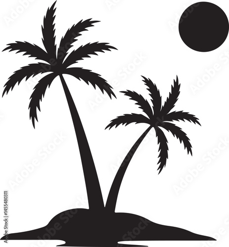 palm, beach, tree, summer, tropical, vector, silhouette, sea, sun, island, illustration, nature, sunset, travel, palm tree, holiday, landscape, ocean, paradise, vacation, sky, woman, water, design, ex