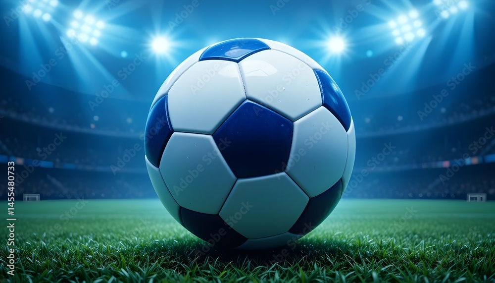 Fototapeta premium Football or Soccer Background with a Large Ball in Blue Colors for Sports-Themed Design Concepts