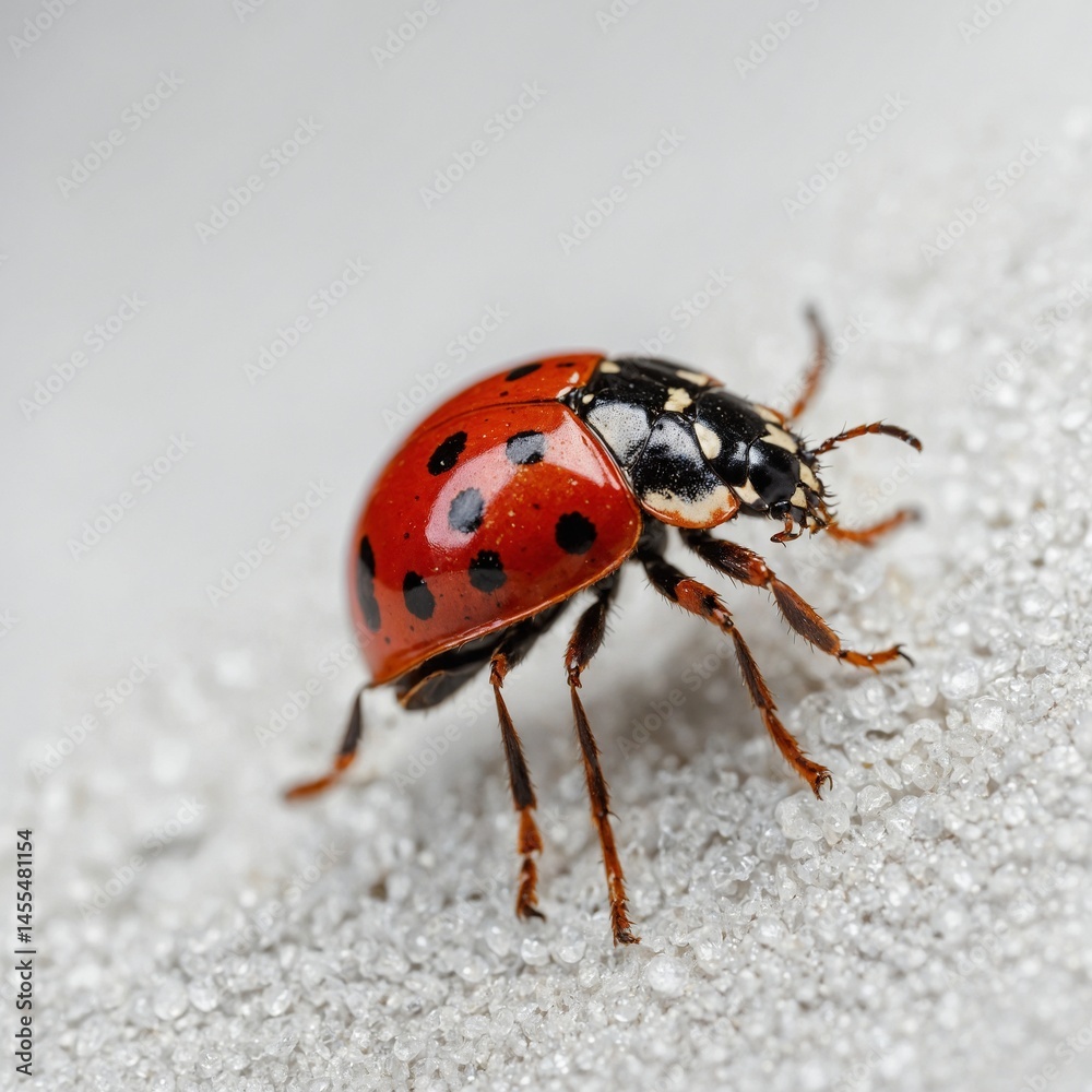 Fototapeta premium A macro photo of a ladybug beetle on a white background.