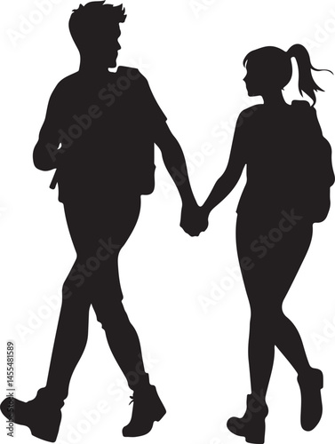 Hiking vector set silhouette