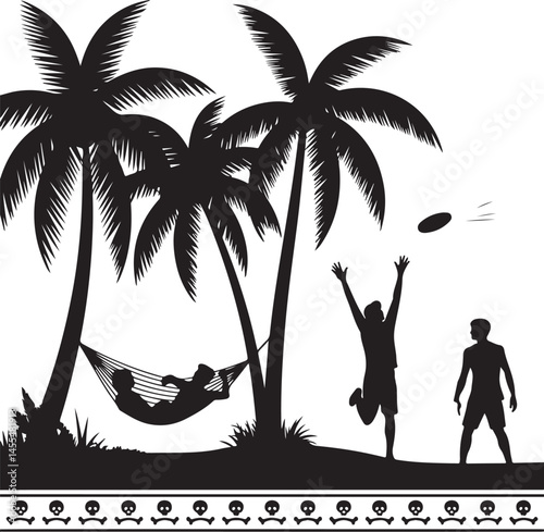 palm, beach, tree, summer, tropical, vector, silhouette, sea, sun, island, illustration, nature, sunset, travel, palm tree, holiday, landscape, ocean, paradise, vacation, sky, woman, water, design, ex