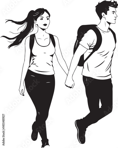 Hiking vector set silhouette