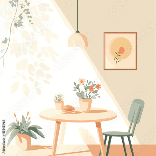 dining room interior with sunlight