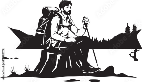 Hiking vector set silhouette