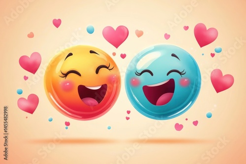 emoji love scene, cartoon vector with passion and admiration, colorful characters