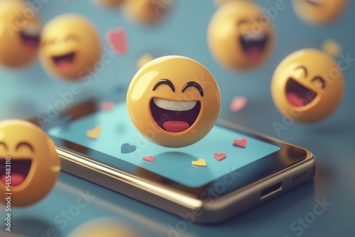 emojis swarming around phone, concept of digital emotion and connectivity, vector art