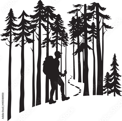 Hiking vector set silhouette
