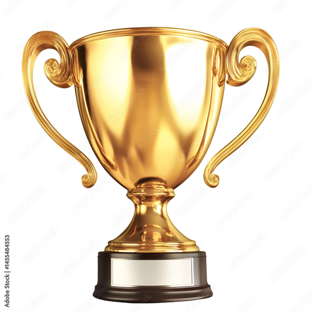Gold trophy cup with handles showing award prize achievement symbol PNG On Transparent Background