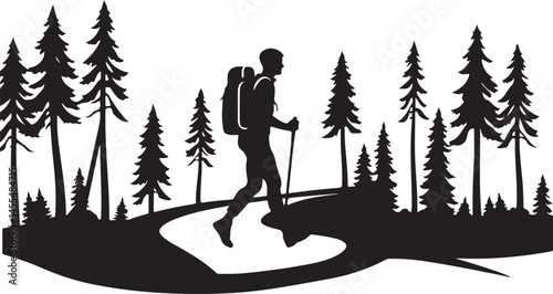 Hiking vector set silhouette